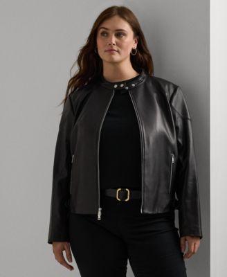 Plus Size Leather Moto Jacket Product Image