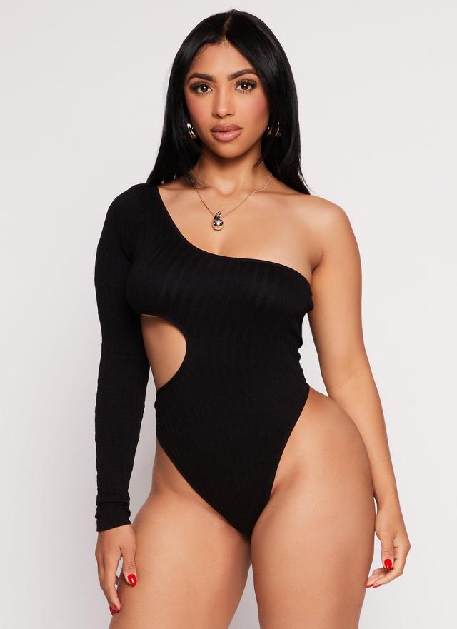 Womens Seamless Cut Out One Shoulder Long Sleeve Bodysuit Product Image