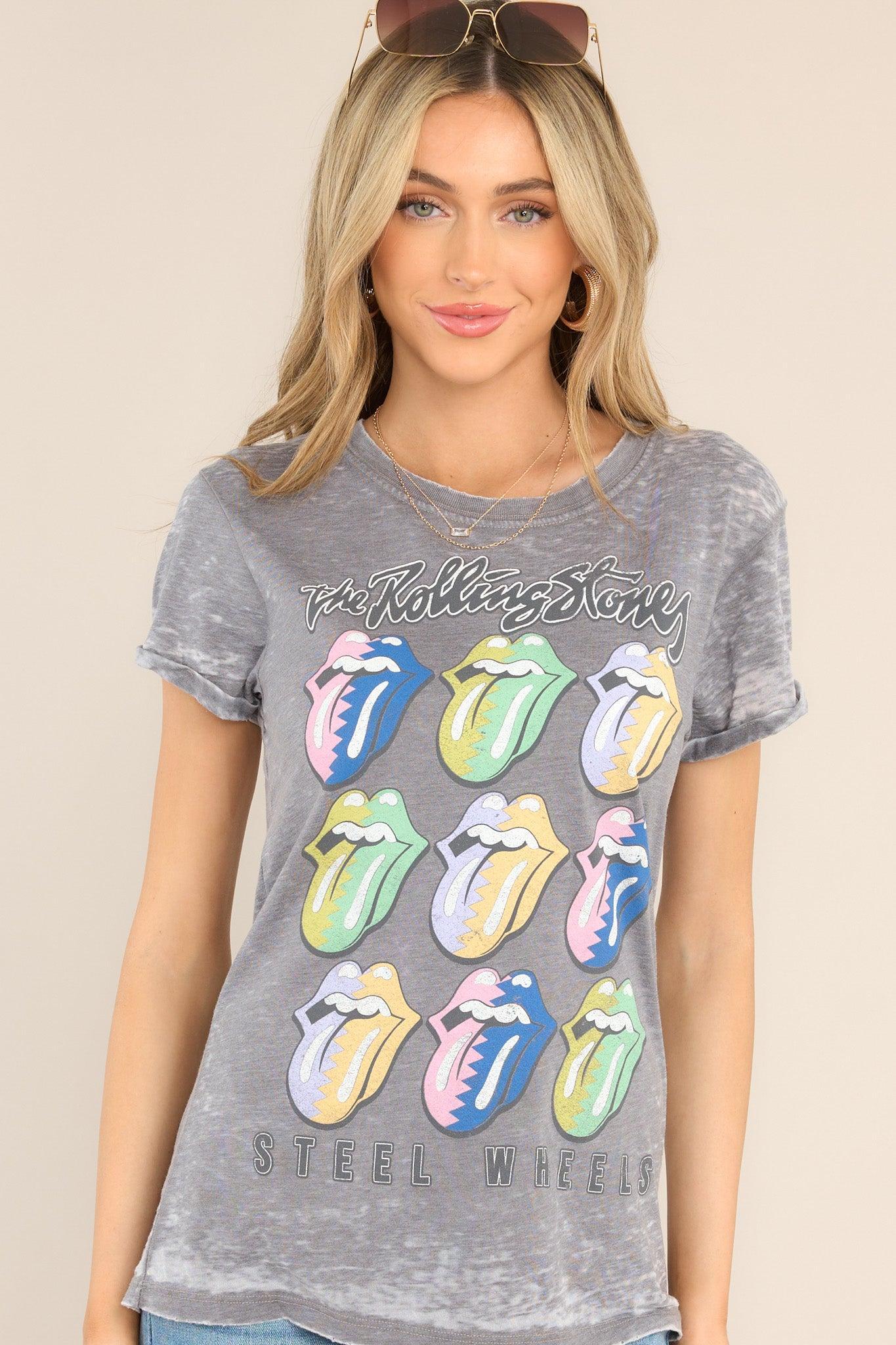 The Rolling Stones Steel Wheels Vintage Wash Tee Grey Product Image