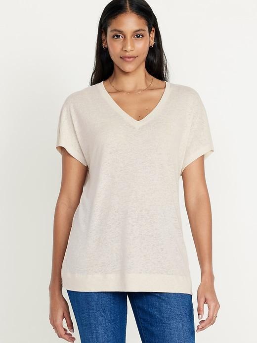 Oversized Linen-Blend Tunic T-Shirt Product Image