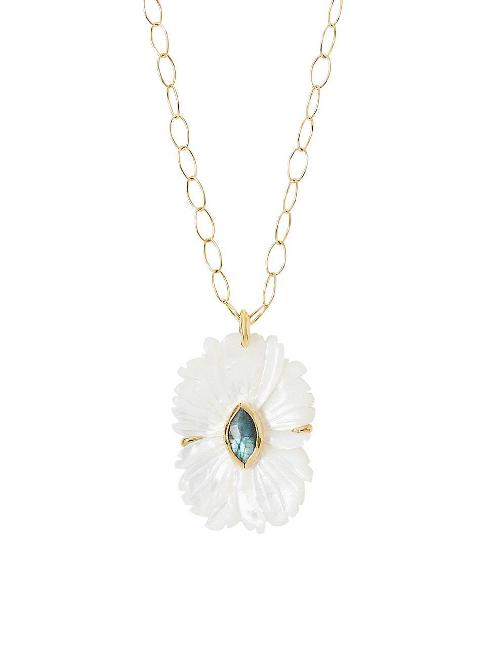 Womens 18K-Gold-Plated, Mother-Of-Pearl & Labradorite Flower Pendant Necklace Product Image