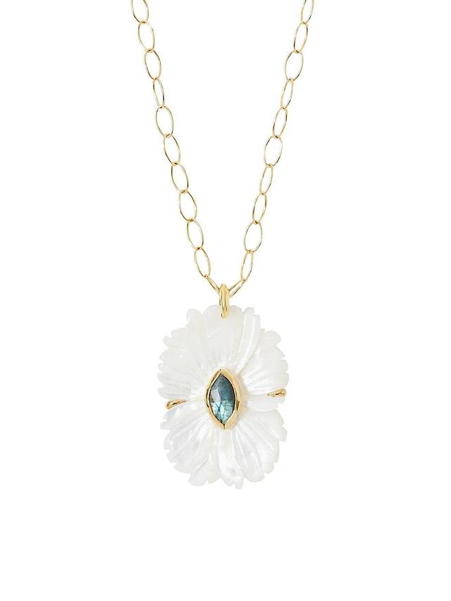 Womens 18K-Gold-Plated, Mother-Of-Pearl & Labradorite Flower Pendant Necklace Product Image