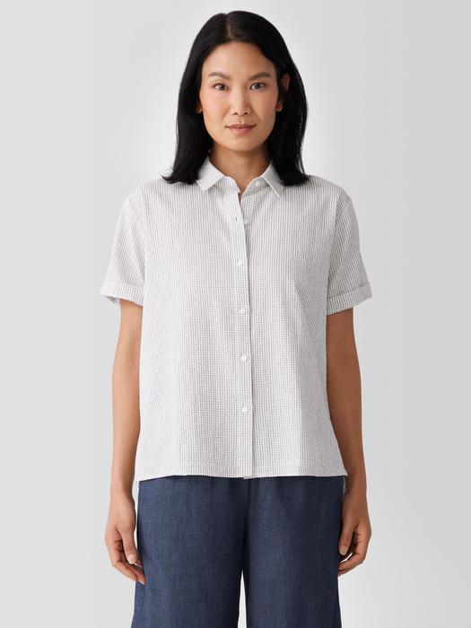 Organic Cotton Ripple Checkered Short-Sleeve Shirt Product Image