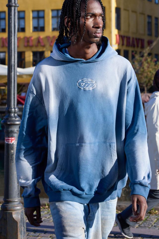 Oversized M Washed and Applique Hoodie | boohooMAN USA Product Image