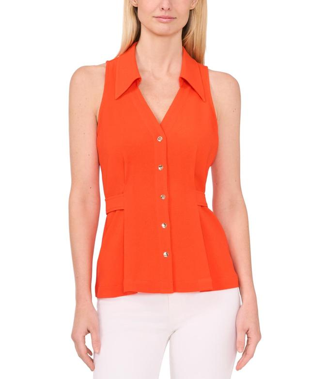 CeCe Womens Sleeveless Button Down Collared Blouse Product Image