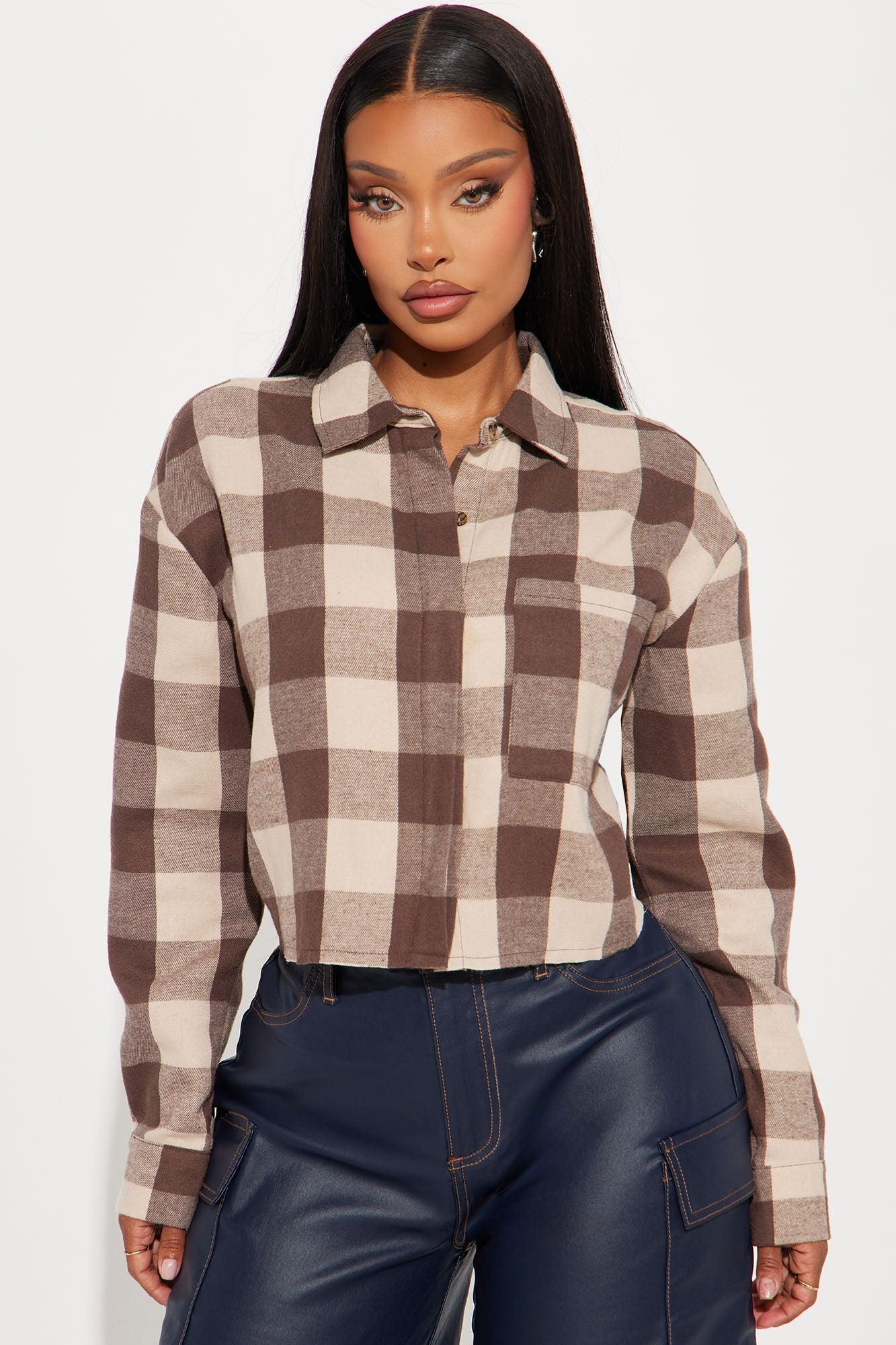 98 Cropped Plaid Shirt - Brown/combo Product Image