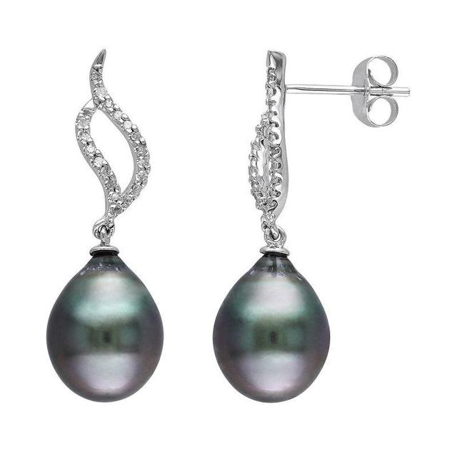 10k White Gold Tahitian Cultured Pearl & 1/10 Carat T.W. Diamond Swirl Drop Earrings, Womens, Black Product Image