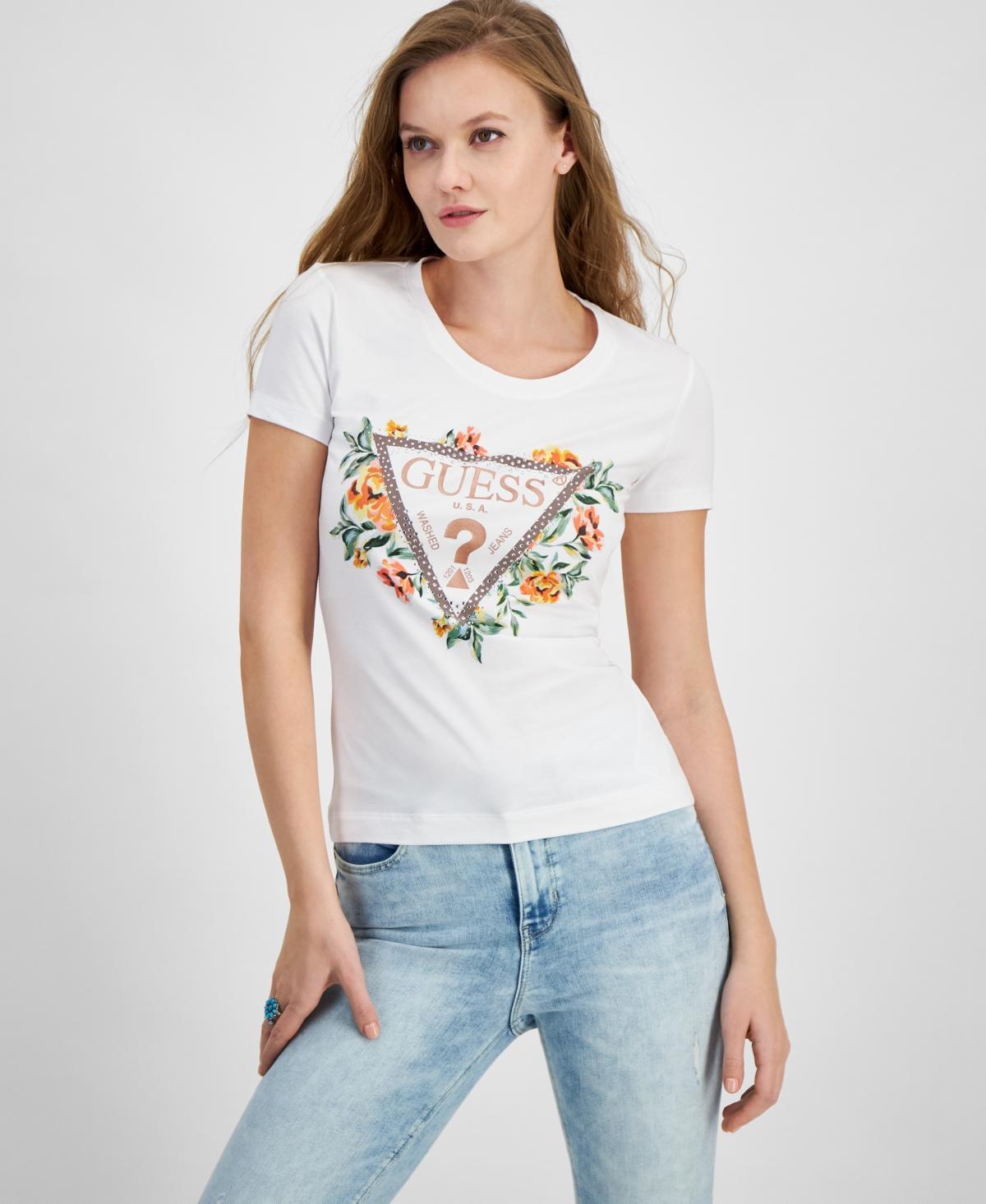 Women's Triangle Floral Logo Embellished T-Shirt Product Image