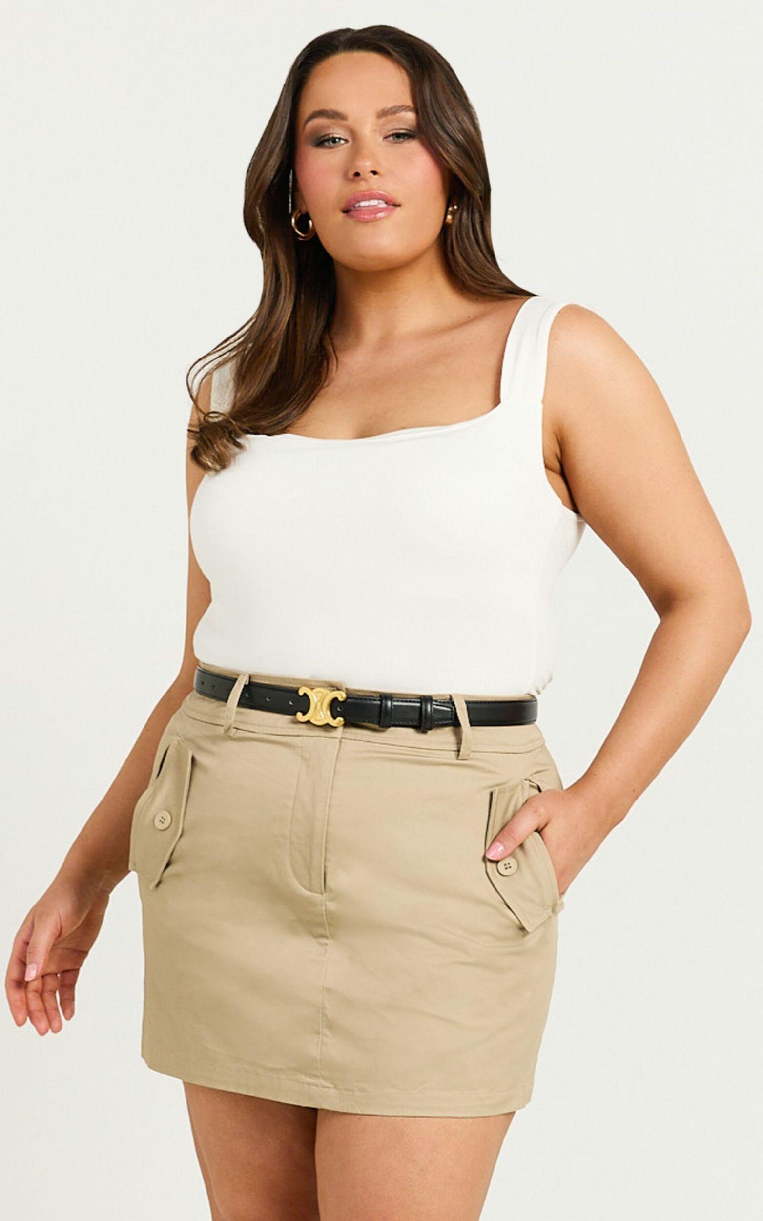 Anna Mini Skirt - High Waisted Cargo Pencil Skirt in Sand Product Image