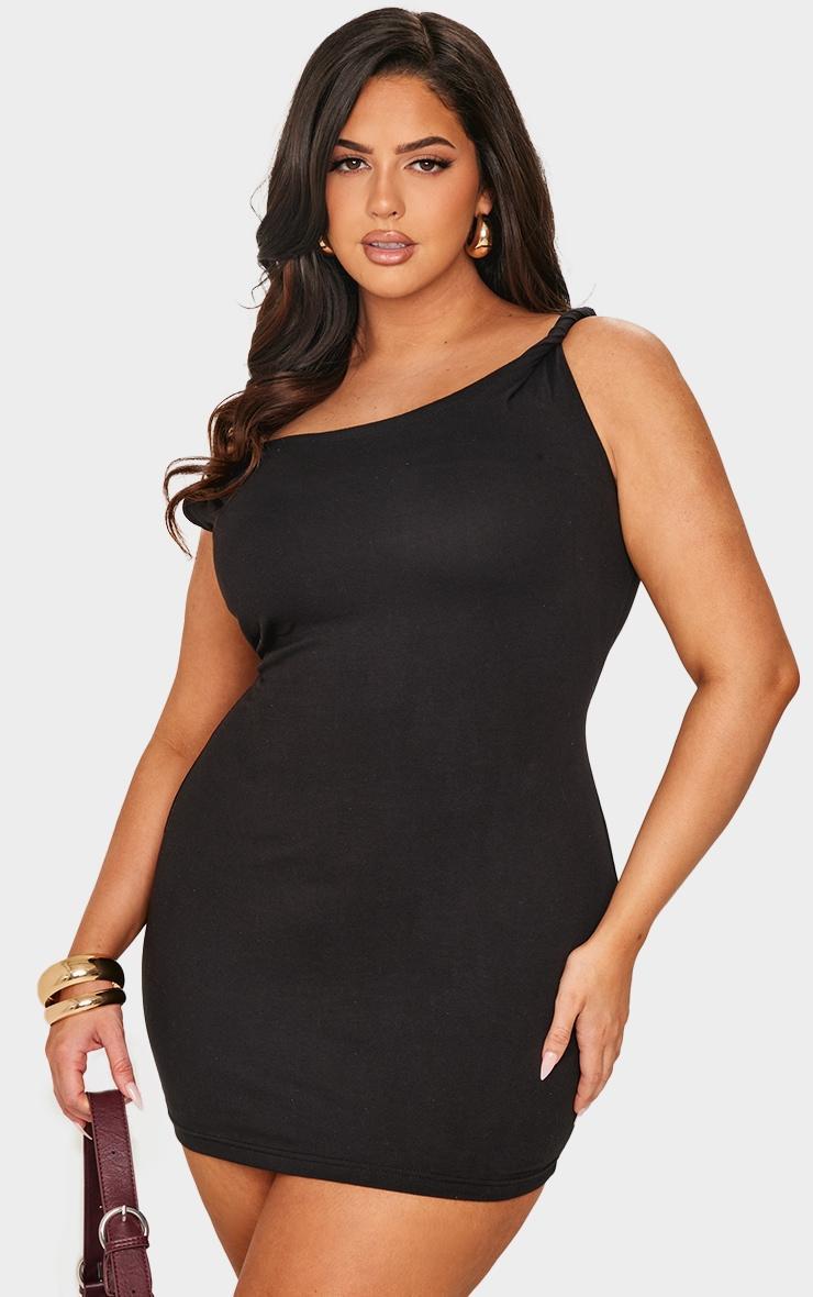 Plus Black Cotton Twist Shoulder Mini Dress product image