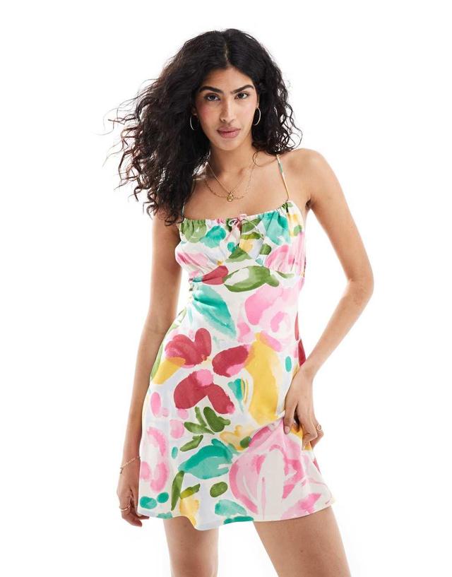 ASOS DESIGN ruched bust mini cami dress in abstract floral print Product Image