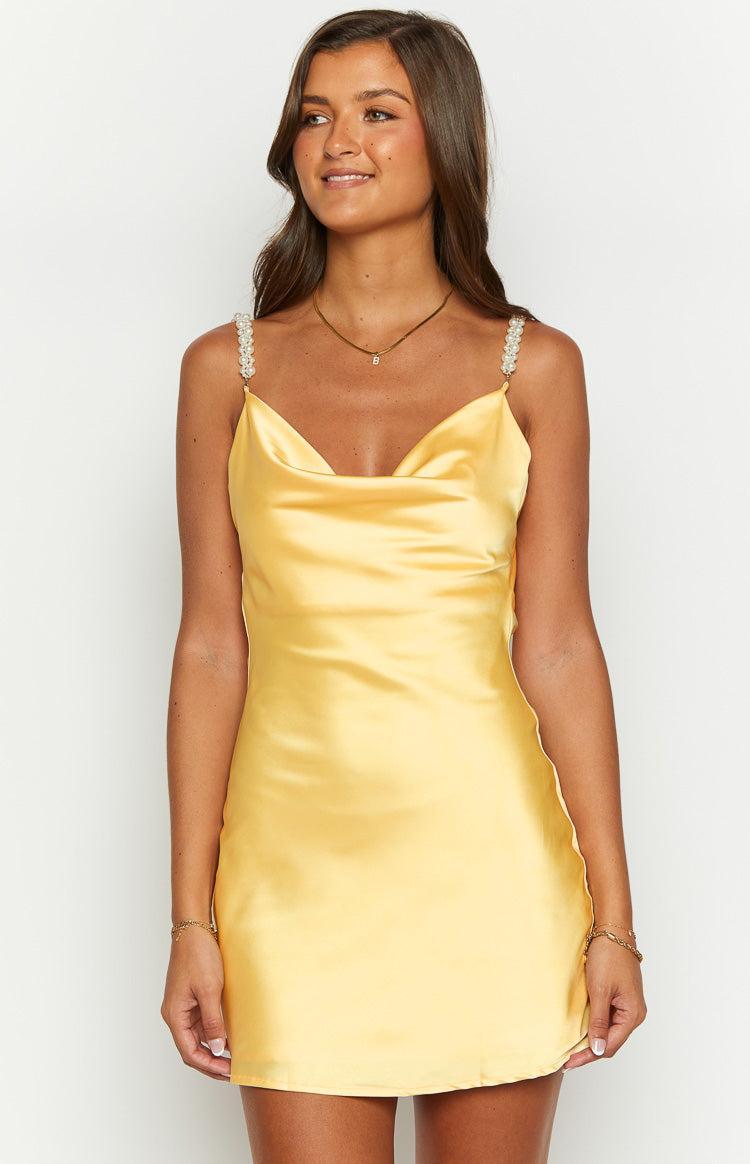 Tira Yellow Satin Mini Dress Product Image