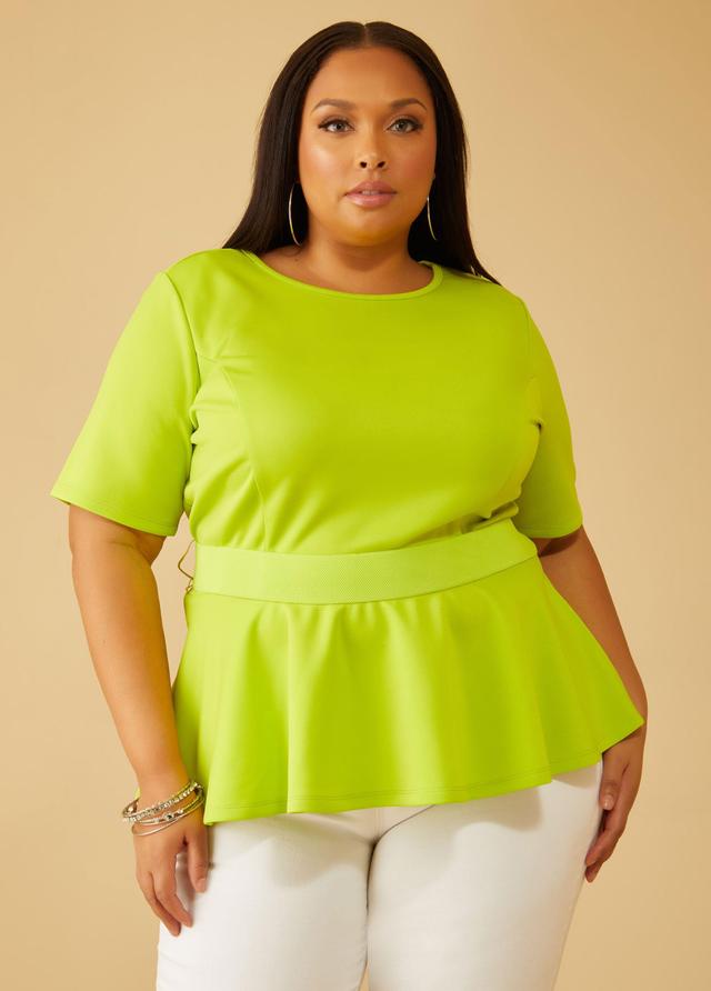 Plus Size Belted Scuba Peplum Top Ashley Stewart Product Image