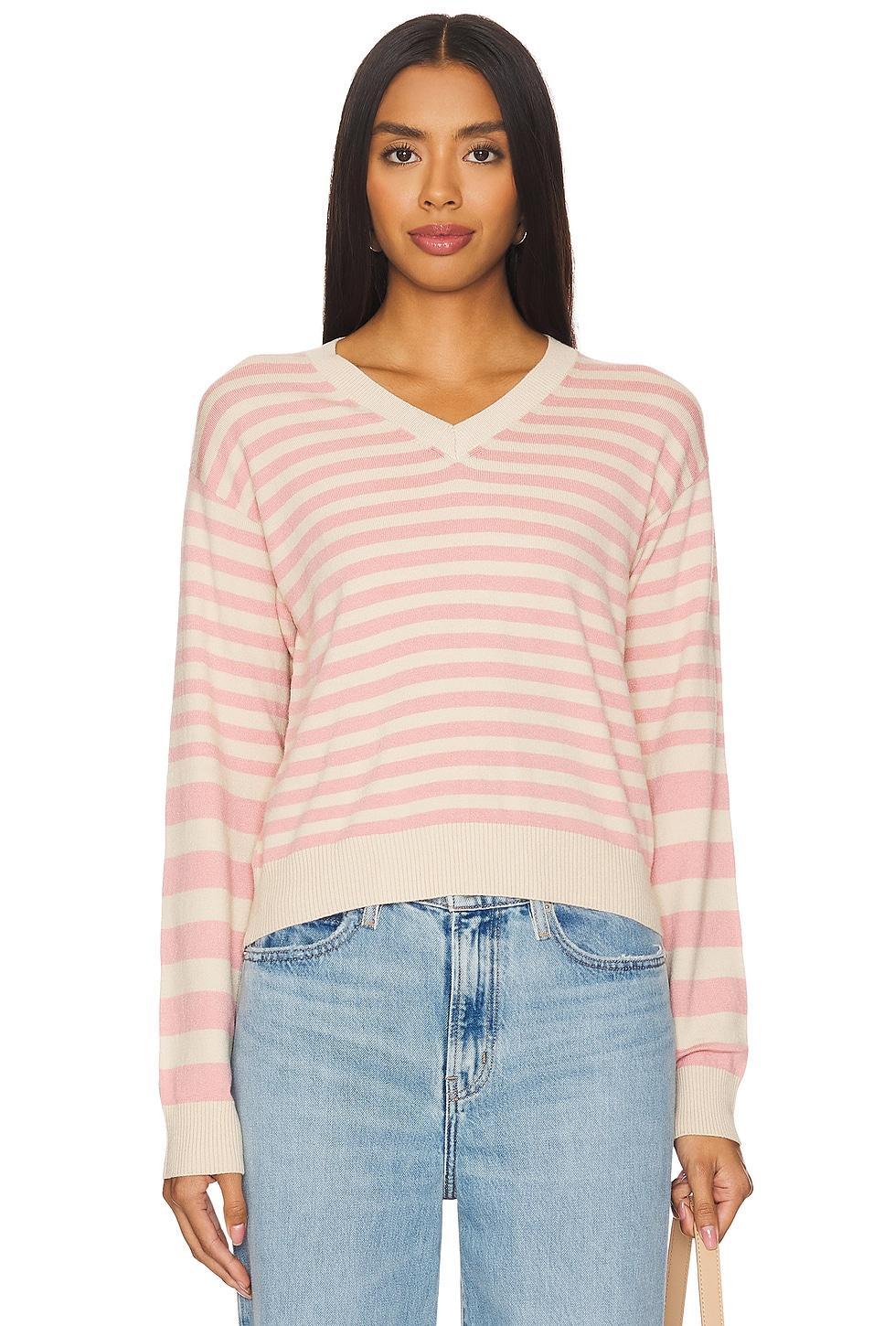 Light Soft Knit Stripe V Neck Sweater MONROW Product Image