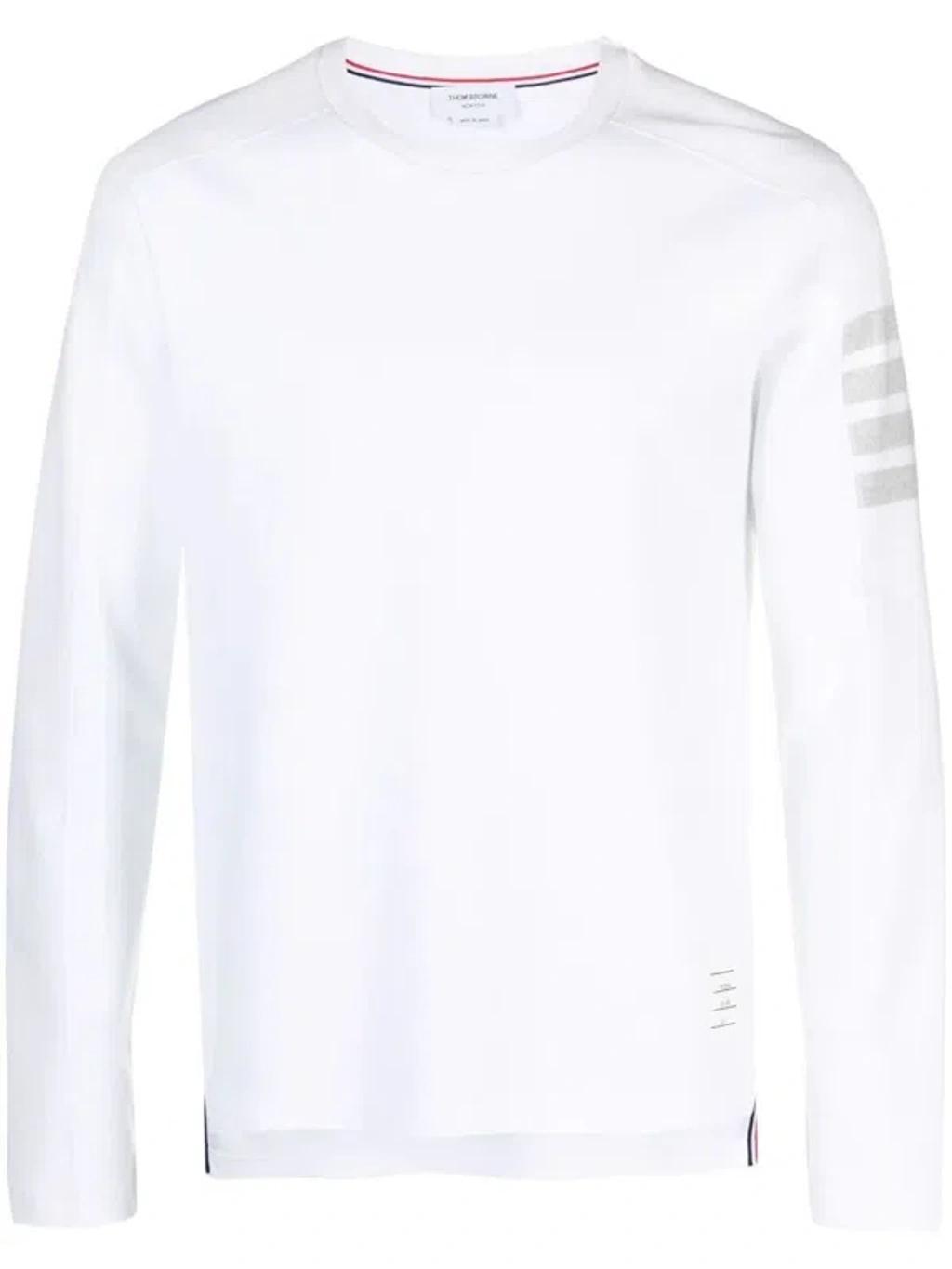 Long Sleeve Tee With 4 Bar Stripe In Milano Cotton Clothing In White Product Image