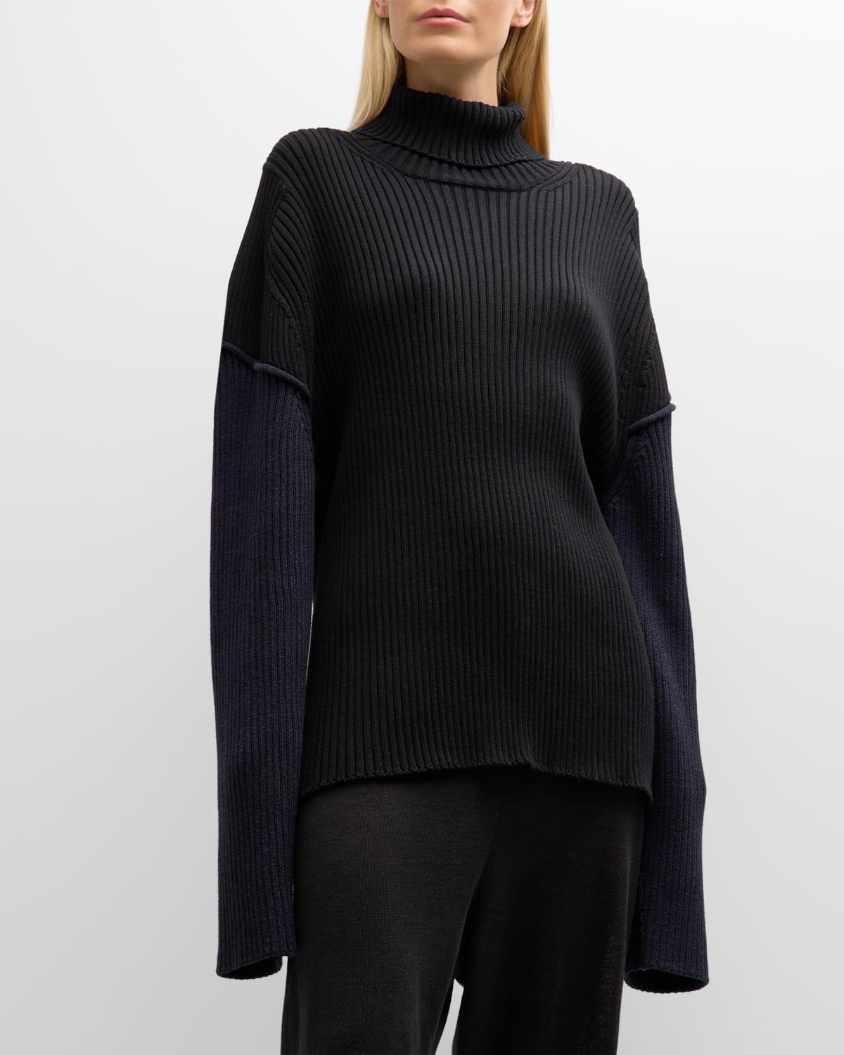 The Row Dua Cotton & Cashmere Rib Turtleneck Sweater Product Image