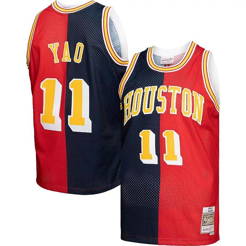 Mens Mitchell & Ness Yao Ming /Red Houston Rockets Hardwood Classics 2004-05 Split Swingman Jersey Blue Product Image