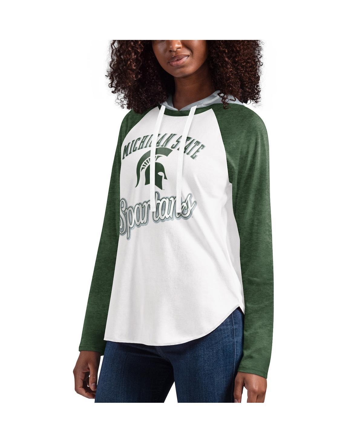 Womens G-III 4Her by Carl Banks /Green Michigan State Spartans From the Sideline Raglan Long Sleeve Hoodie T-Shirt Product Image