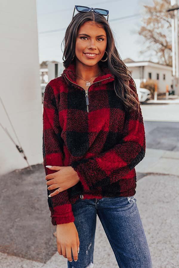 Cozy Weekend Plans Sherpa Pullover In Red Product Image