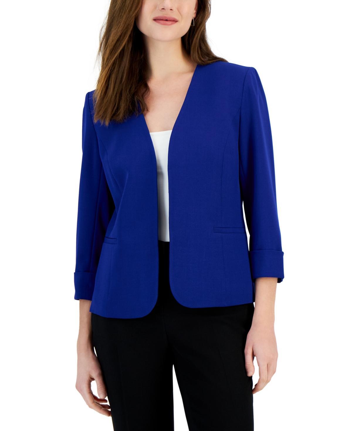 Kasper Womens Stretch Crepe Open-Front Roll-Sleeve Jacket Product Image