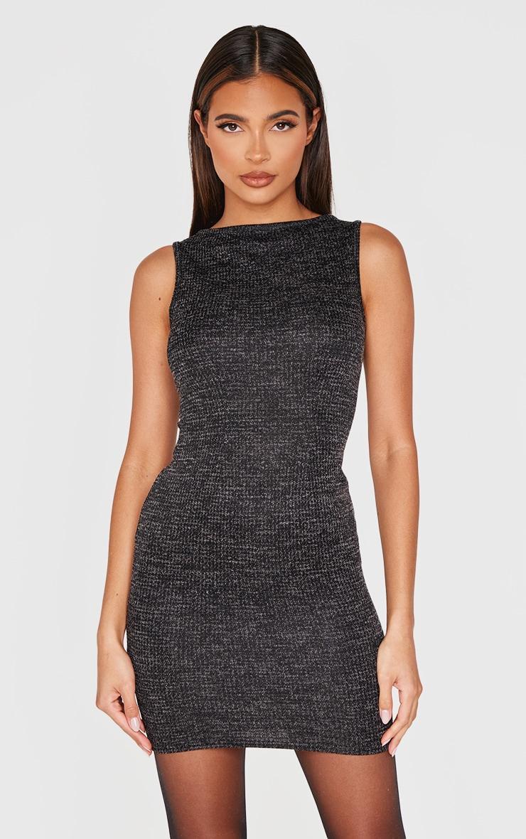 Black Textured Sleeveless Bodycon Dress Product Image