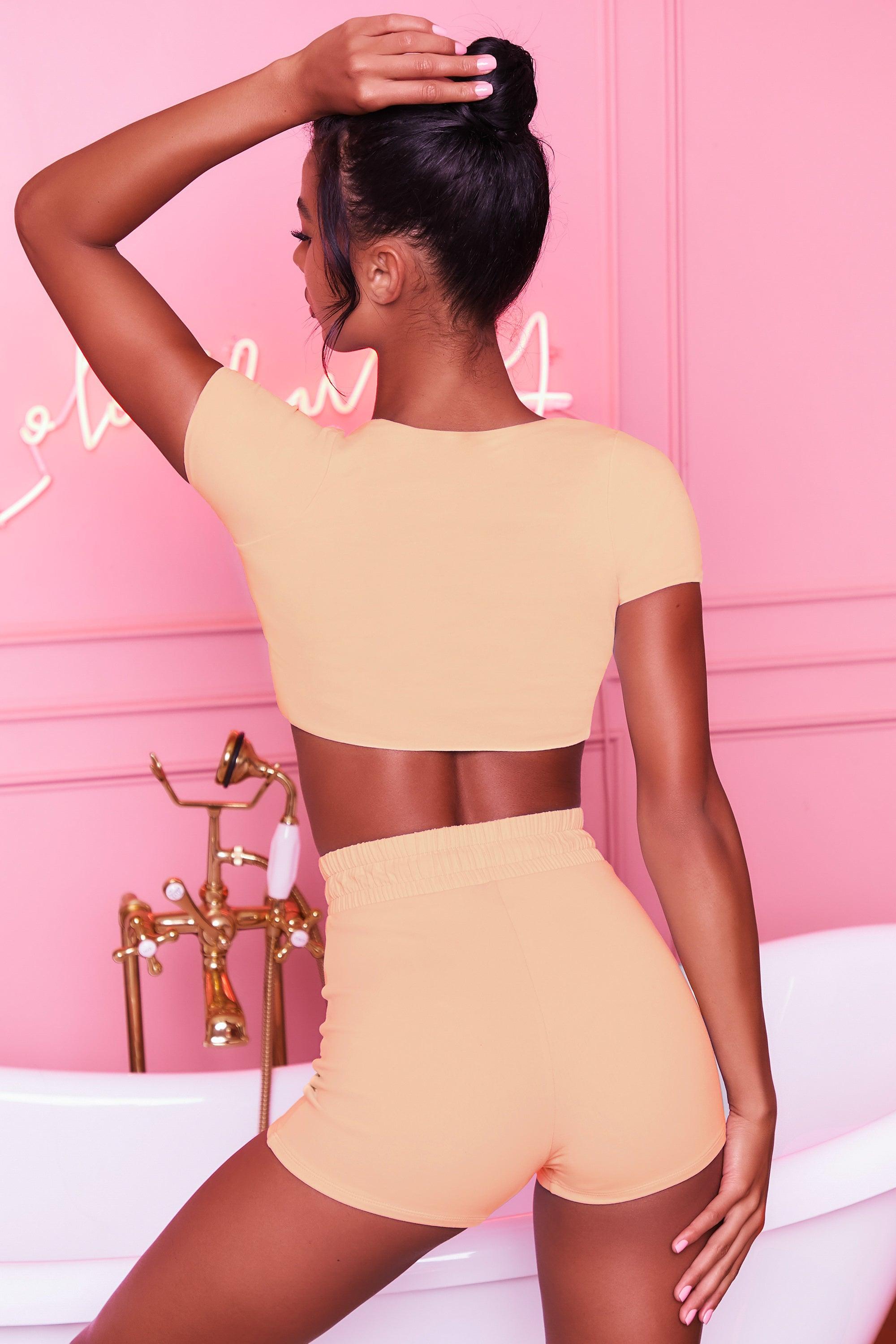 No Plans Bodycon Mini Shorts in Peach Product Image