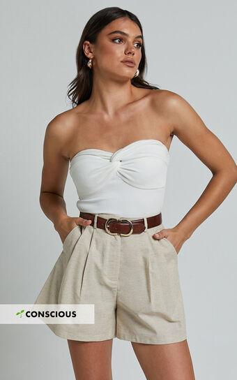 Ali Shorts - High Waisted Cuffed Shorts in Natural Product Image