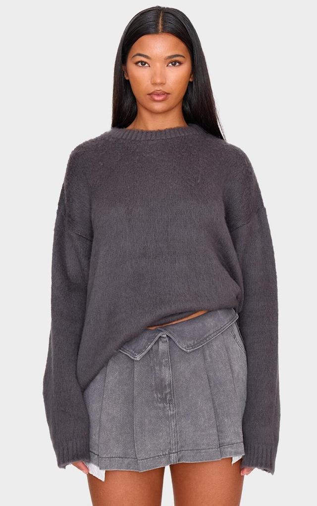 Grey Fluffy Knit Oversized Sweater Product Image