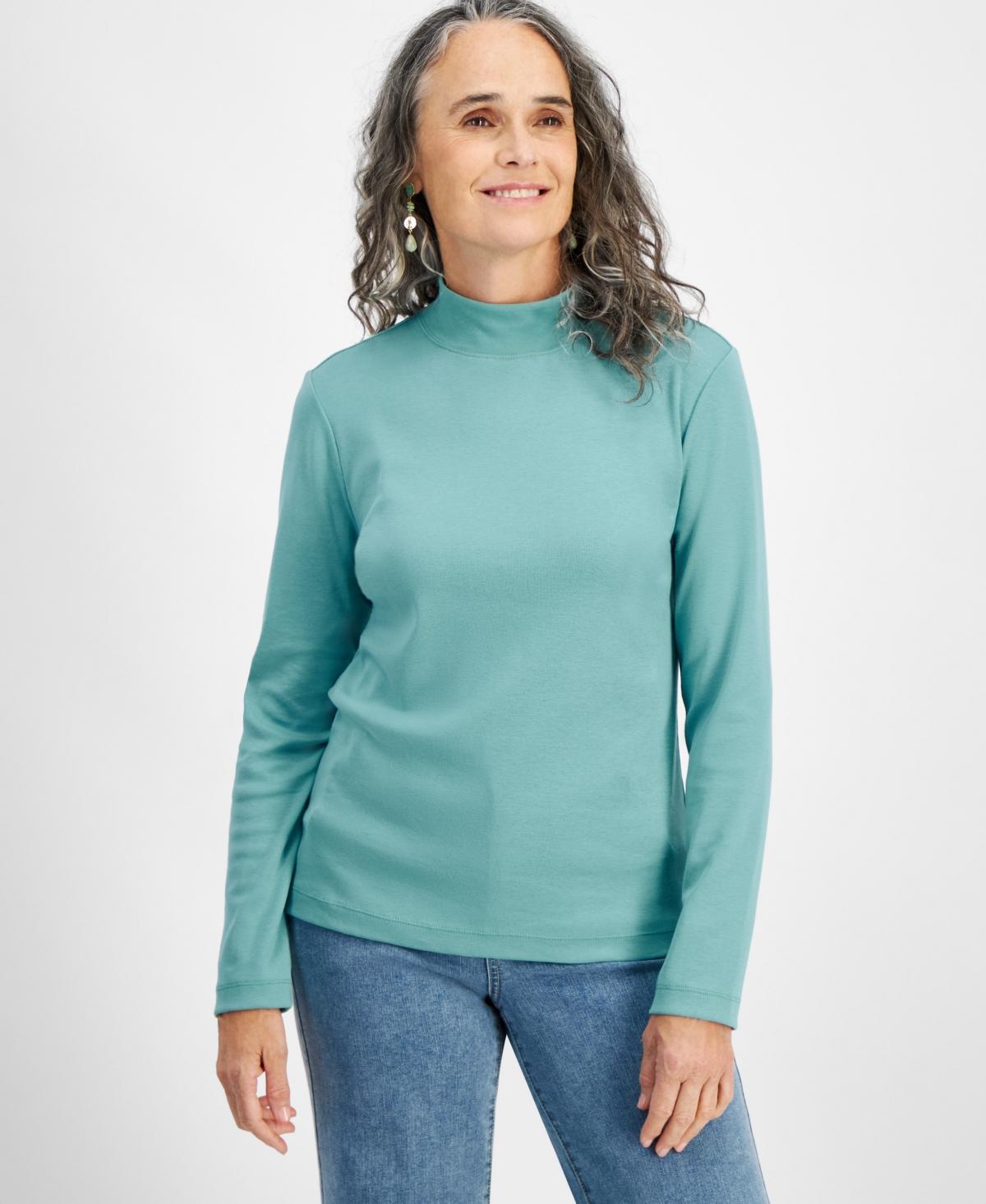 Style & Co Womens Cotton Mock-Neck Long-Sleeve Tee, Created for Macys Product Image