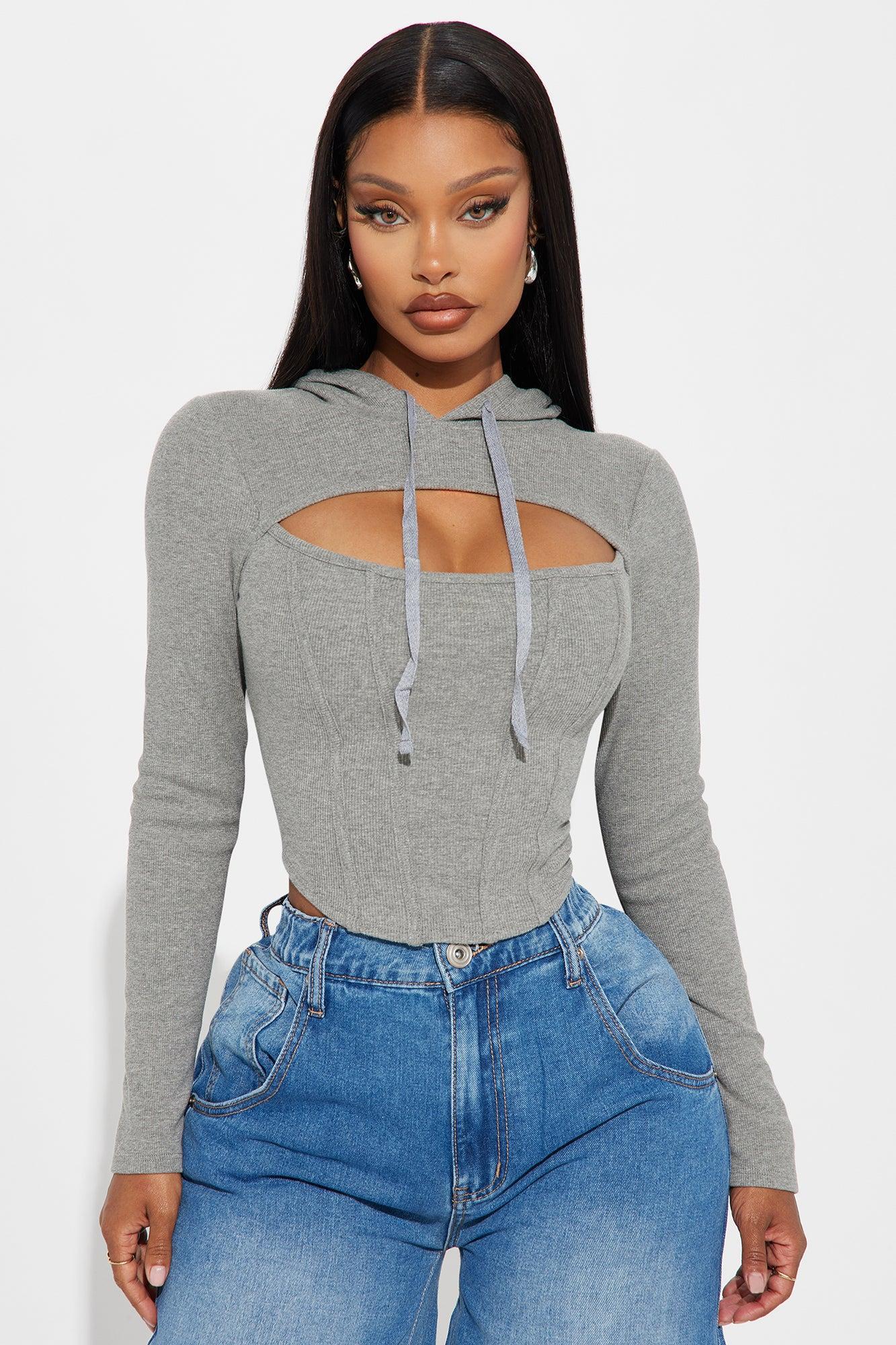 Heather Long Sleeve Hooded Top - Grey Product Image