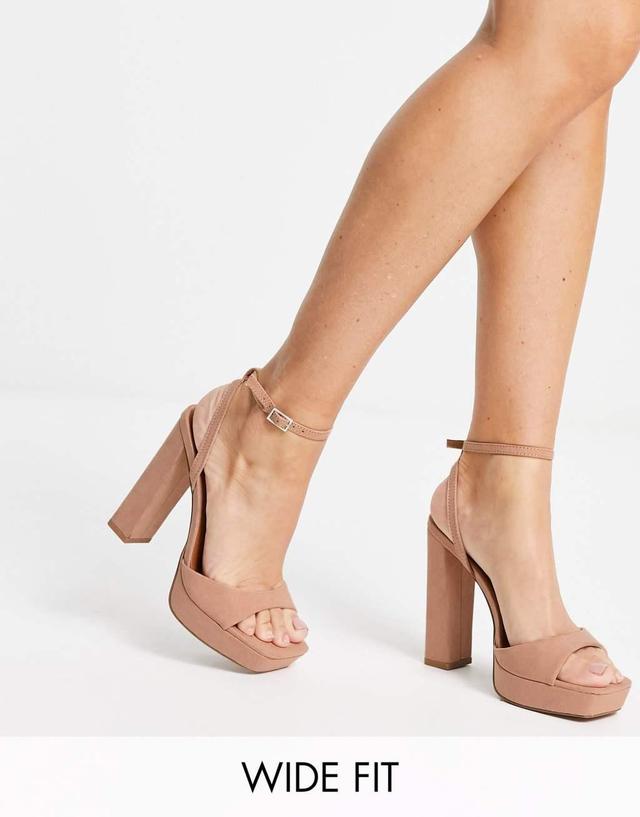 ASOS DESIGN Wide Fit Noun platform barely there block heel sandals in beige Product Image