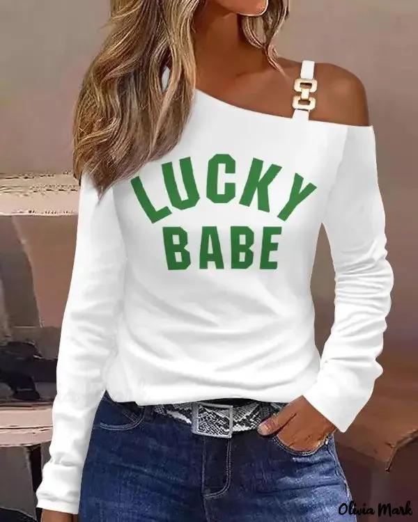 Olivia Mark – Cold Shoulder Print Top with Lucky Babe Design Product Image