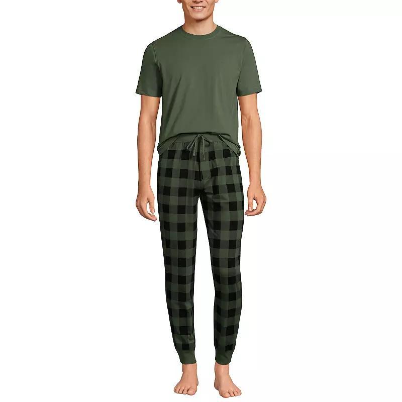 Men's Lands' End Jersey Pajama Sleep Set, Size: Small, Black Khaki Plaid Product Image