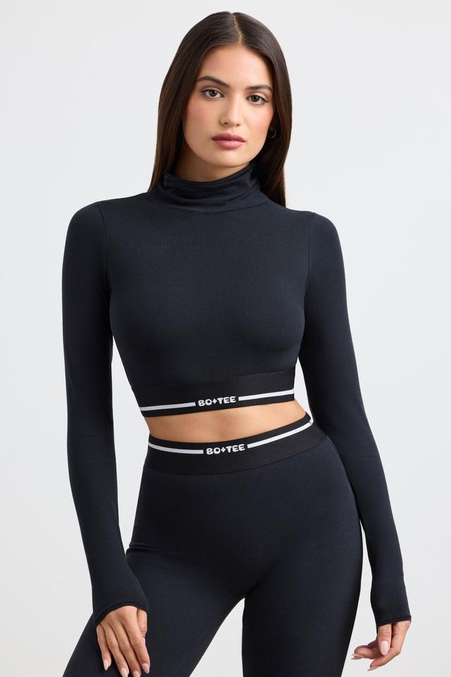 Turtleneck Backless Long-Sleeve Crop Top in Black Product Image