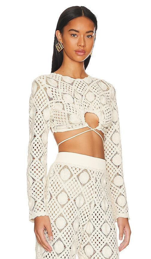 Andrea Iyamah Hira Crochet Top in White. Product Image