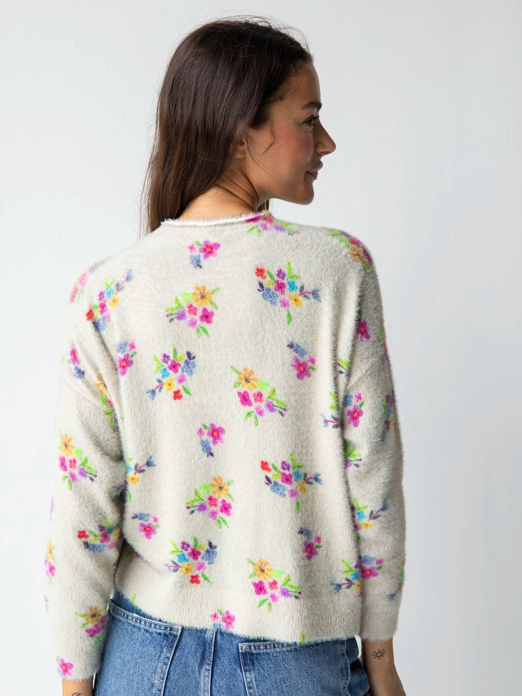 Cashmere-Like Mock Neck Sweater - Cream Multi Floral Product Image