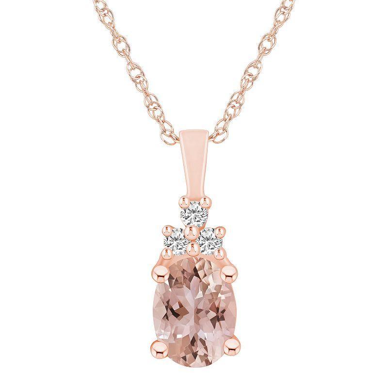 Alyson Layne 14k Rose Gold Oval Morganite & 1/10 Carat T.W. Diamond Pendant Necklace, Womens 14k Rosegold Product Image