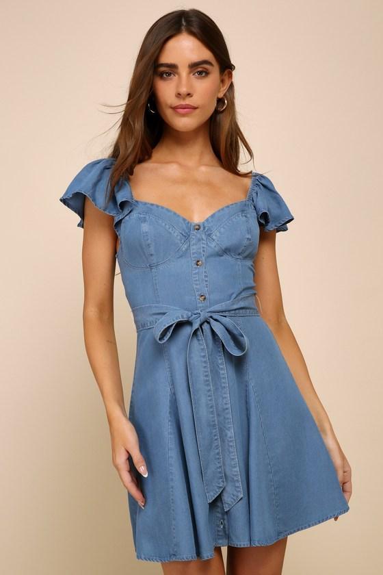 Sweetest Stance Blue Chambray Button-Front Mini Dress product image