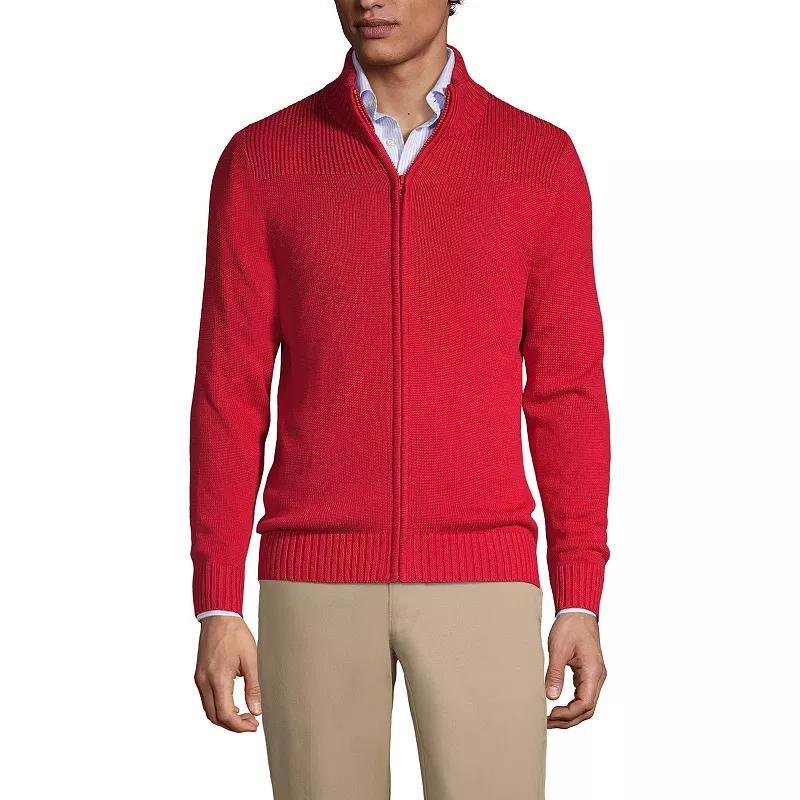 Mens Lands End School Uniform Zip-Front Cardigan Sweater Red Product Image