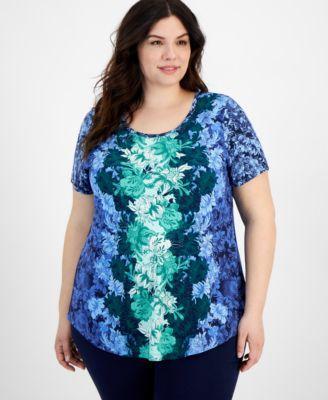 Plus Size Ombré Flora Scoop-Neck Top, Created for Macy's  Product Image