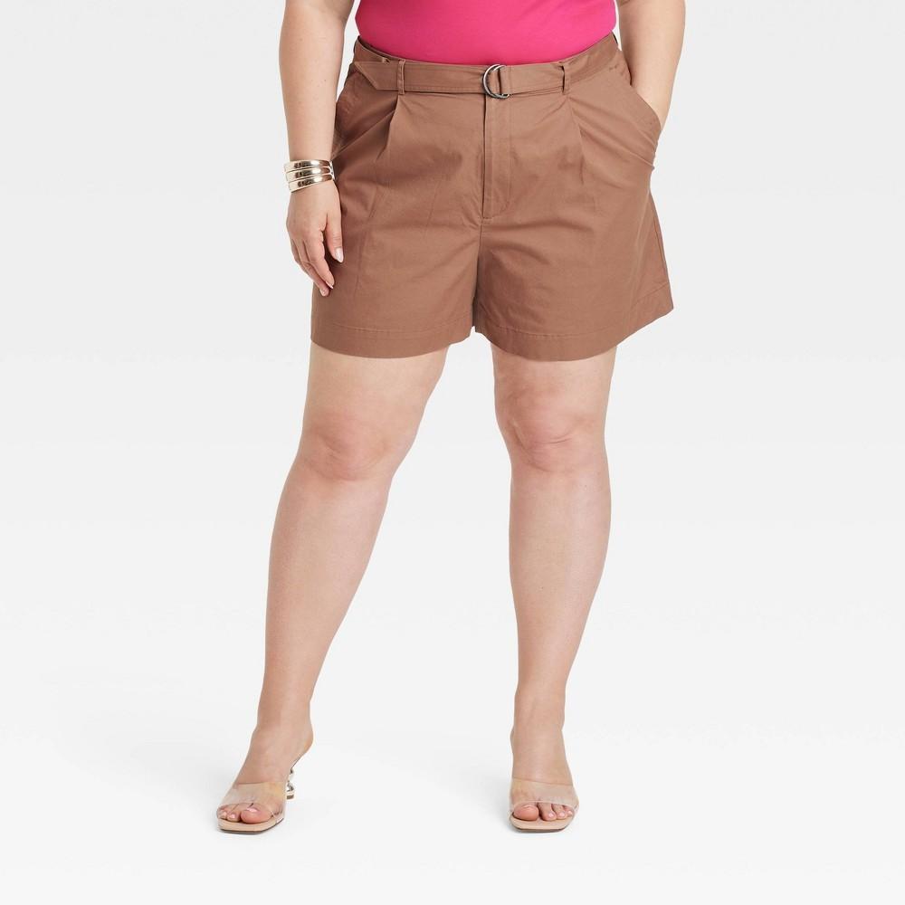 Womens High-Rise Belted Tailored Shorts - A New Day Brown 22 Product Image