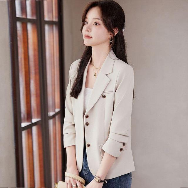 Lapel Collar Plain Single Breasted Blazer Product Image