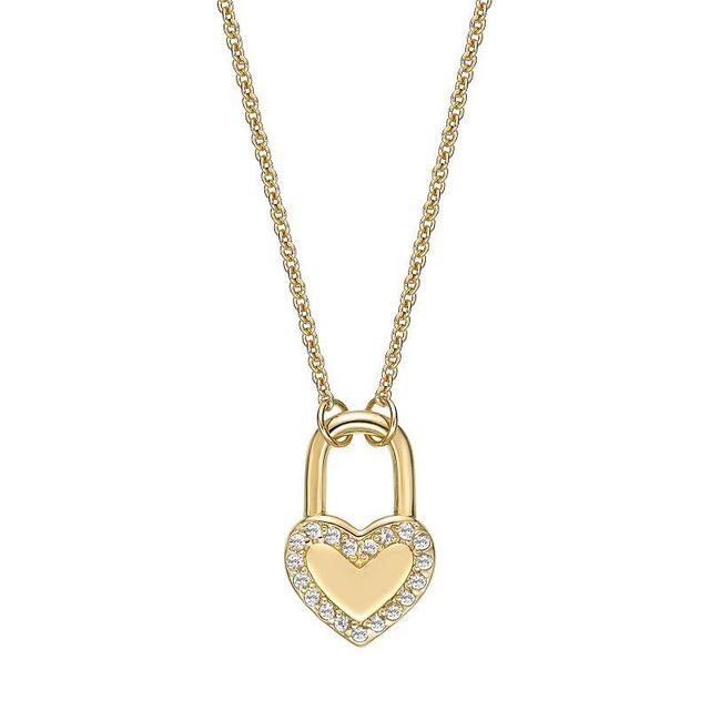 Gemminded 14k Gold Over Silver White Topaz Heart Lock Necklace, Womens Gold Tone Product Image