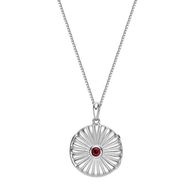 Gemminded Sterling Silver Garnet Round Locket Pendant Necklace, Womens Product Image