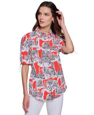 Karl Lagerfeld Paris Womens Printed Bungee-Sleeve Top Product Image