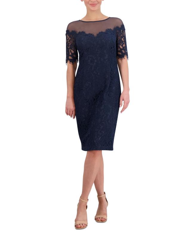 Women's Mesh-Top Lace Midi Dress  Product Image