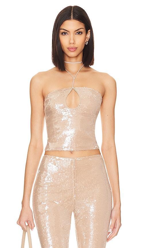 Lovers and Friends Stevie Sequin Top in Nude Neutral Product Image