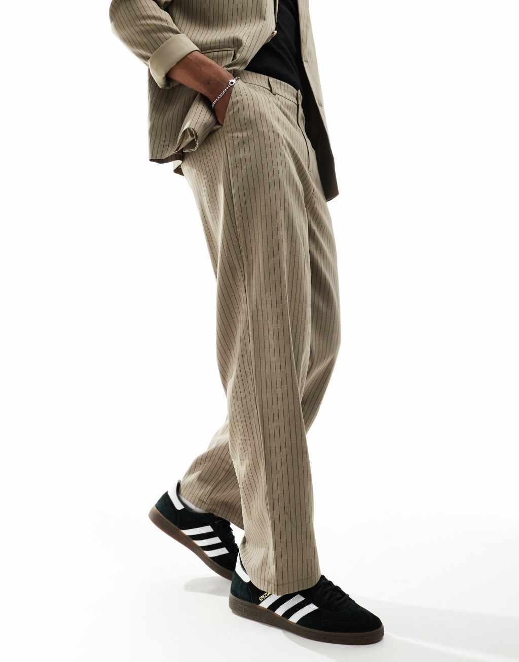 Reclaimed Vintage suit pants in beige pinstripe - part of a set Product Image