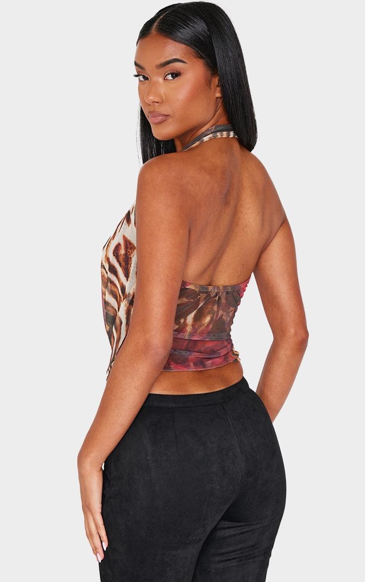 Multi Animal Print Mesh Printed Halter Neck Top Product Image