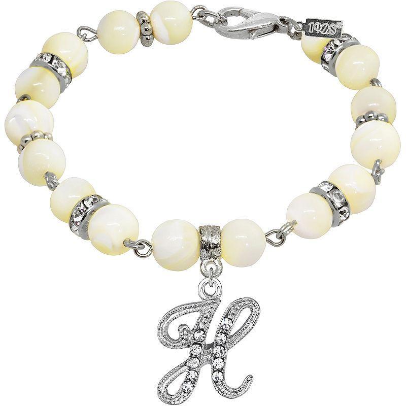 1928 Silver Tone Mother-of-Pearl & Simulated Crystal Initial Bracelet, Womens Product Image